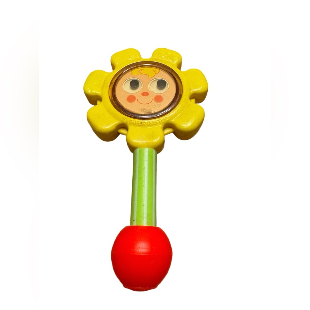 Vintage Fisher Price 1973 Yellow Flower Baby Rattle